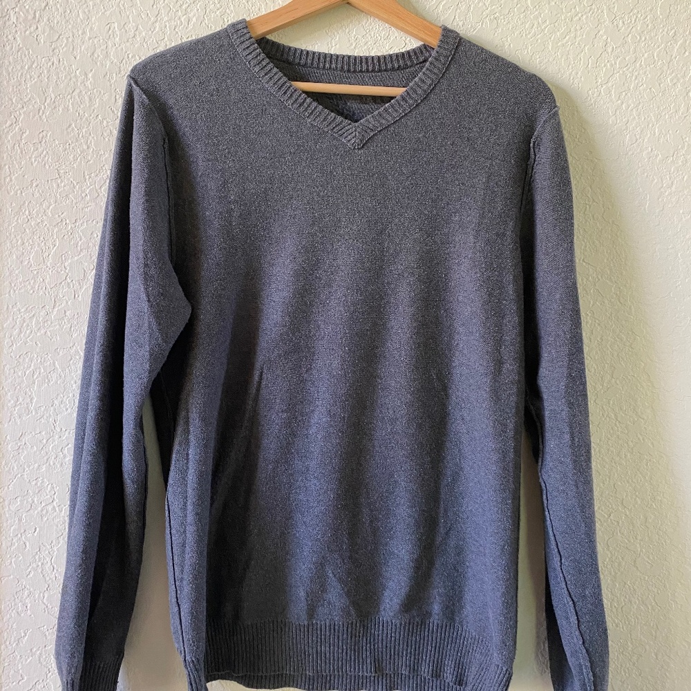 Mens S Small Vurt Charcoal Grey Plain V-neck Sweater Knit 2000s Y2K Vintage